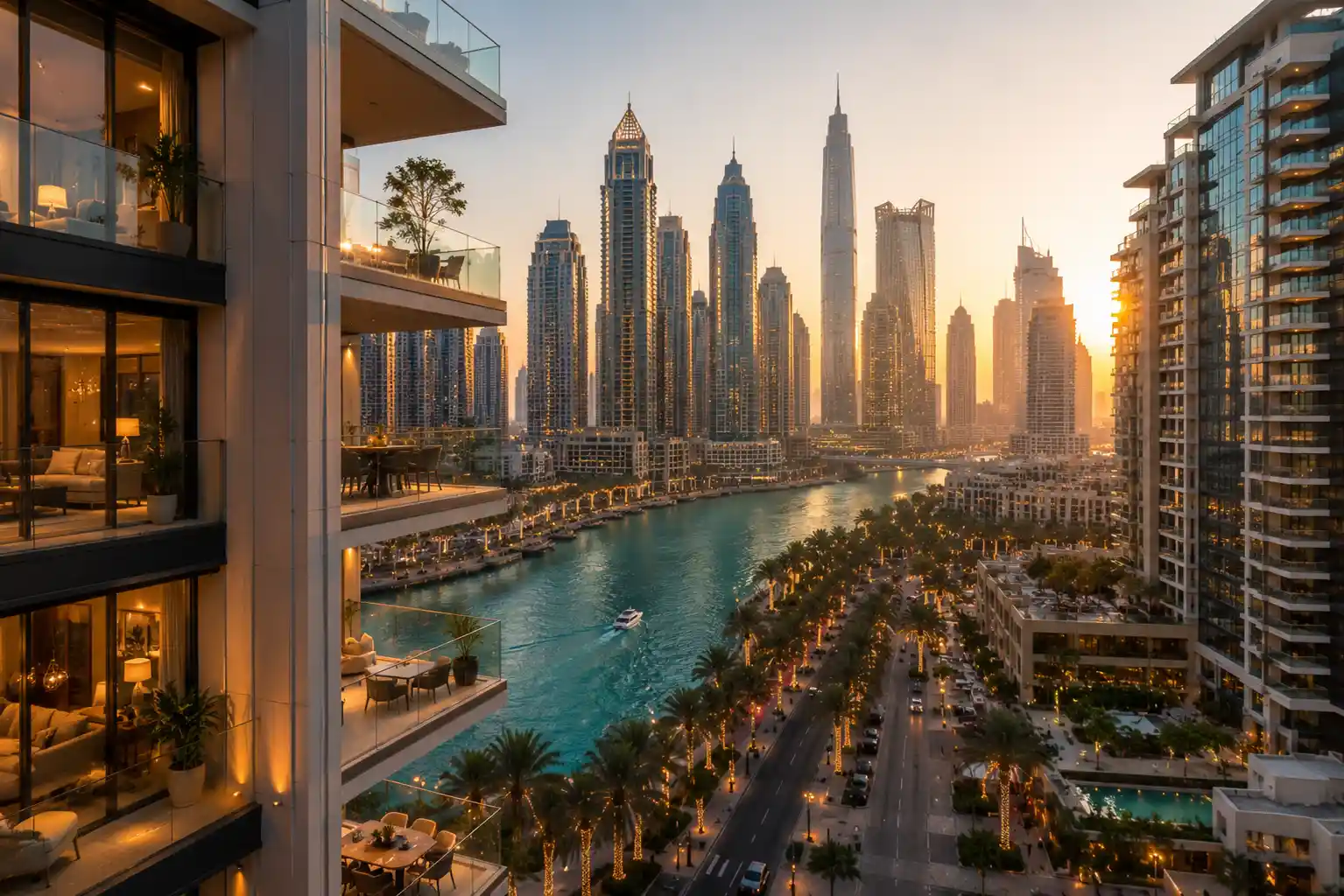 Luxury apartments and modern skyline in Dubai real estate market