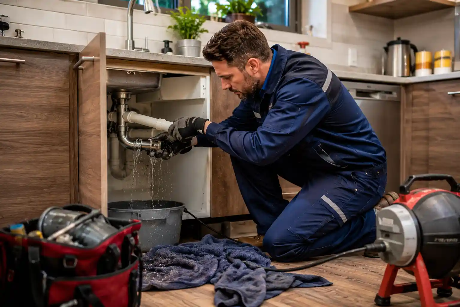 Professional emergency plumber fixing a residential plumbing leak in Adelaide