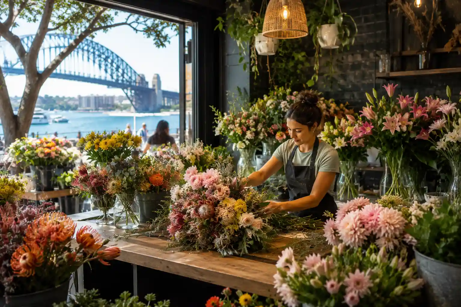 Modern Sydney florist shop with colorful fresh flower arrangements