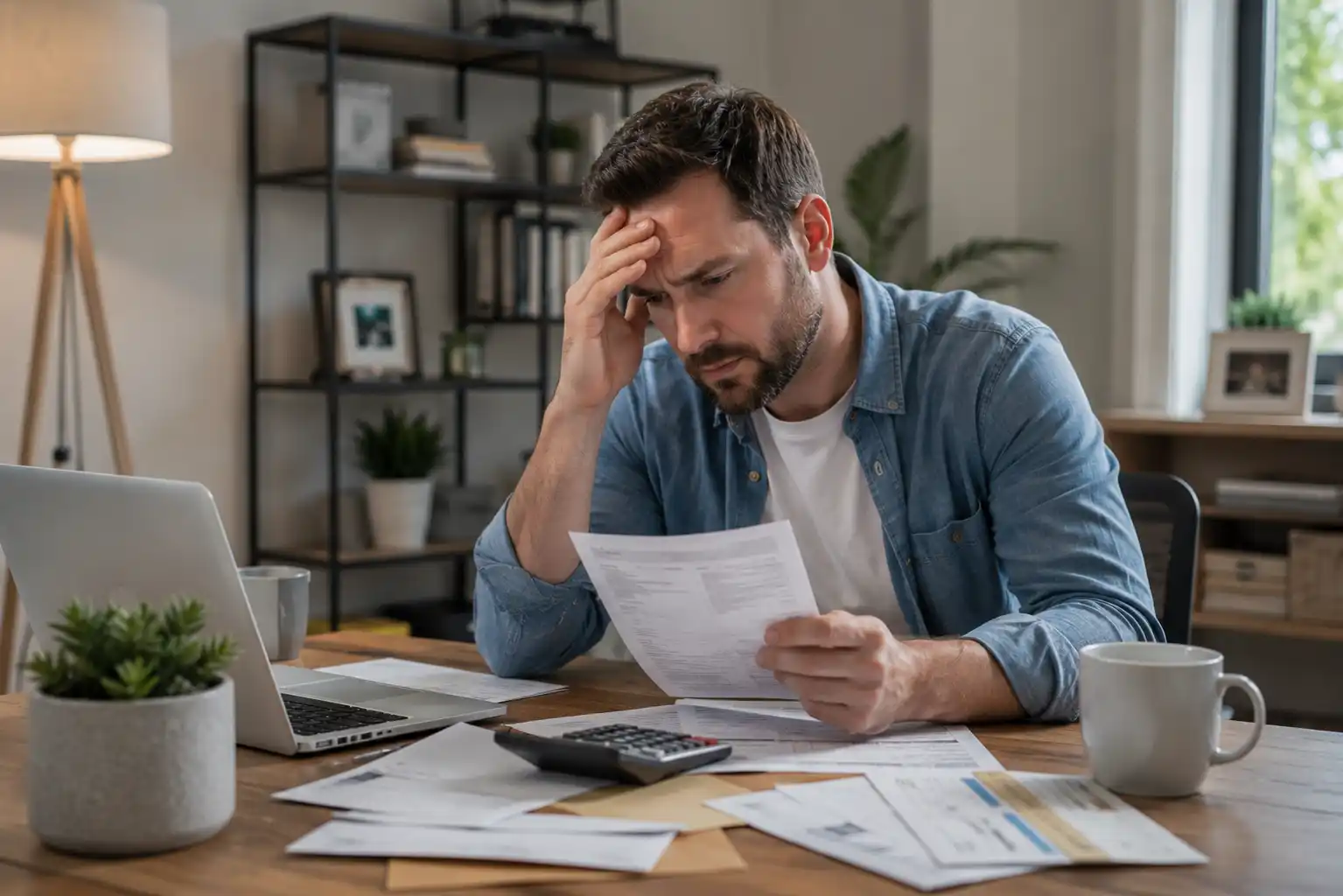 Person managing debt collection notices and financial documents