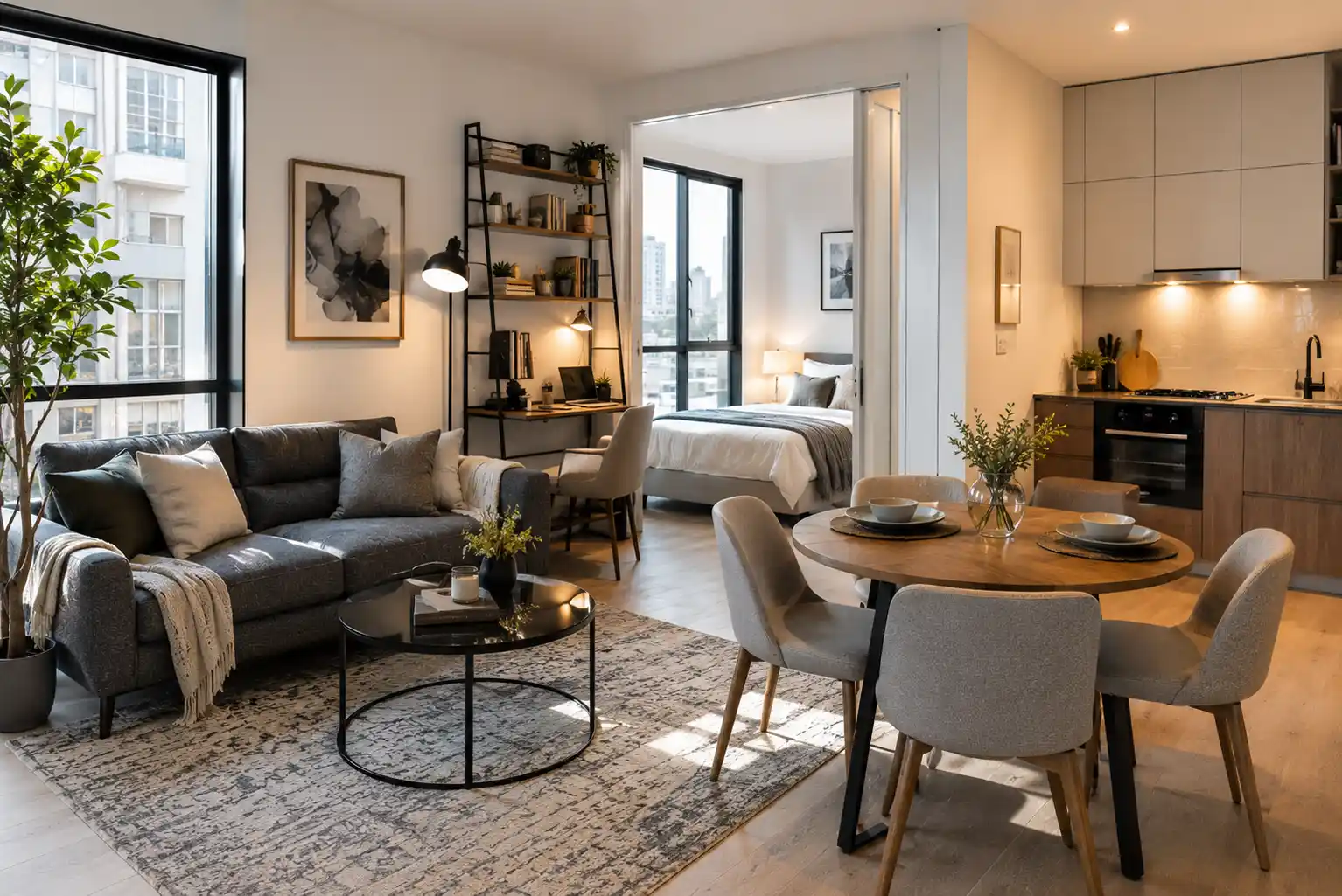 Modern furnished small apartment optimized for rental income