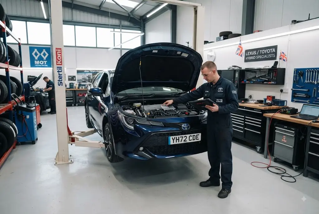 Hybrid servicing for a modern hybrid vehicle in a UK workshop