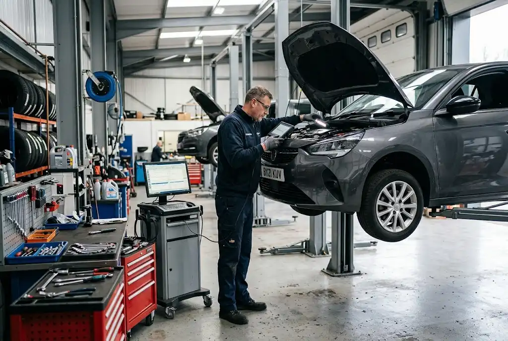 Manufacturer servicing being carried out on a UK vehicle