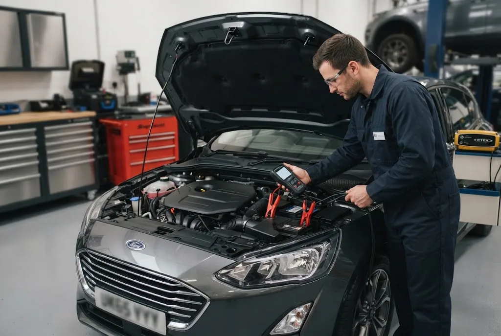 Auto battery service with professional battery testing
